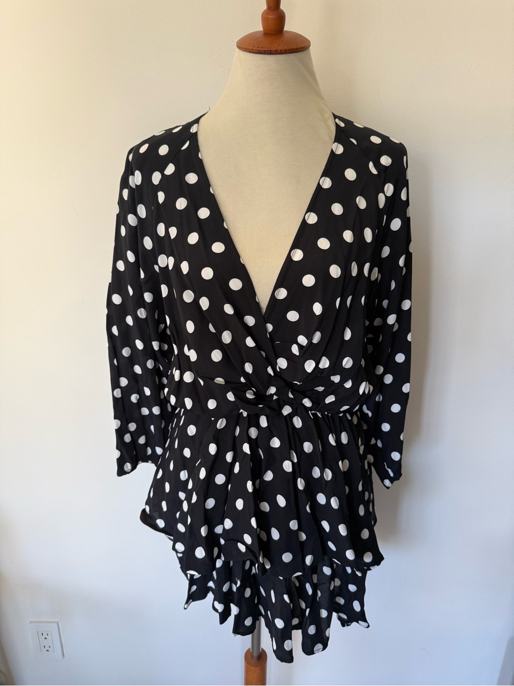 Zara Black and White Polka Dot Wrap mini dress